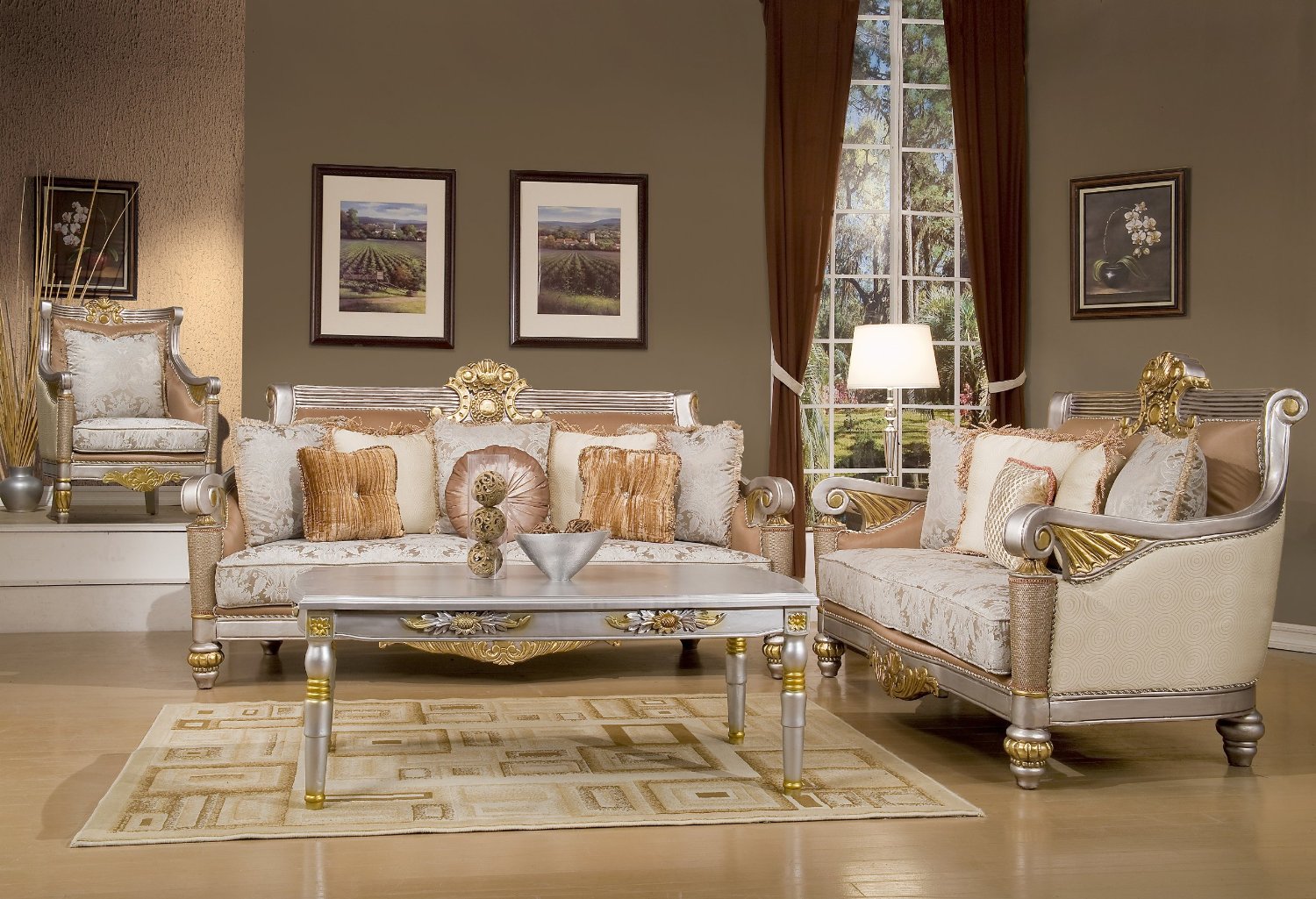 White And Gold Living Room Set - Museonart